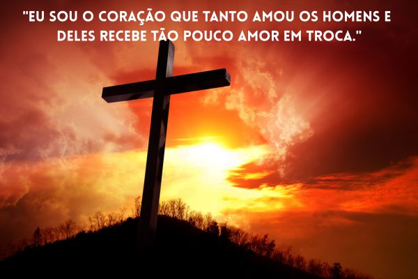 frases coração sagrado de jesus uma cruz com o céu amarelado