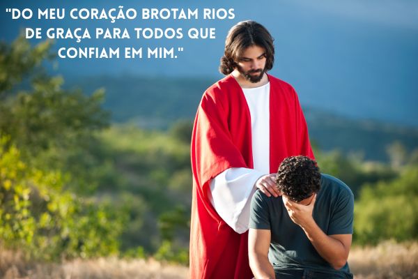frases coração sagrado de jesus jesus em pé com a mão no ombro de um garoto sentado