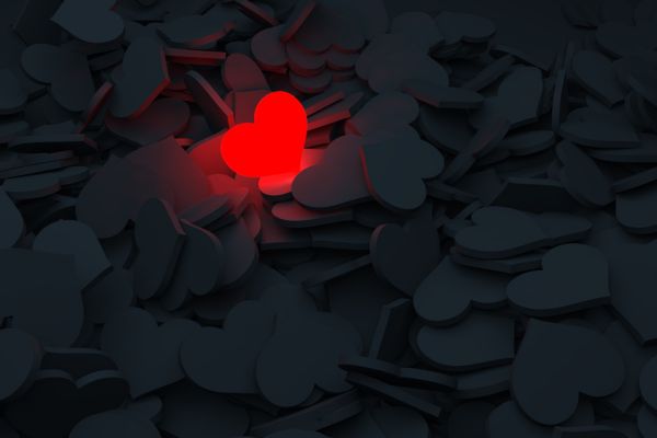 amor vários corações preto e um vermelho