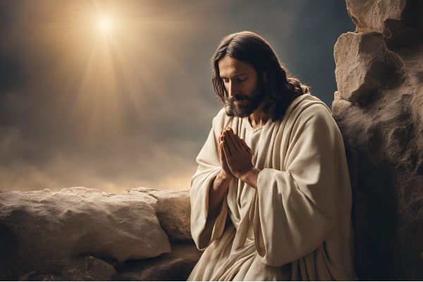 alma de cristo jesus cristo ajoelhado com sol no fundo
