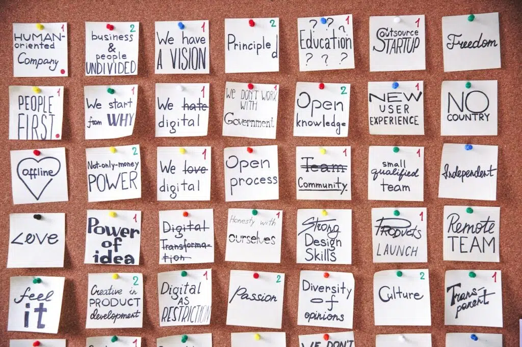 Como Superar uma Traição Quadro na parede cheio de papel com ideias para mudar e renovar a vida e superar a traição