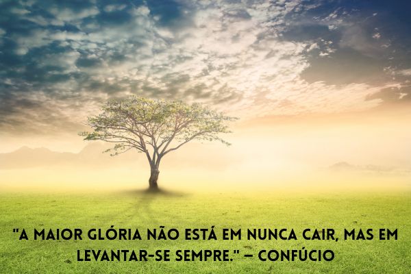frases profundas arvore com grama verde e céu azul e sol no fundo